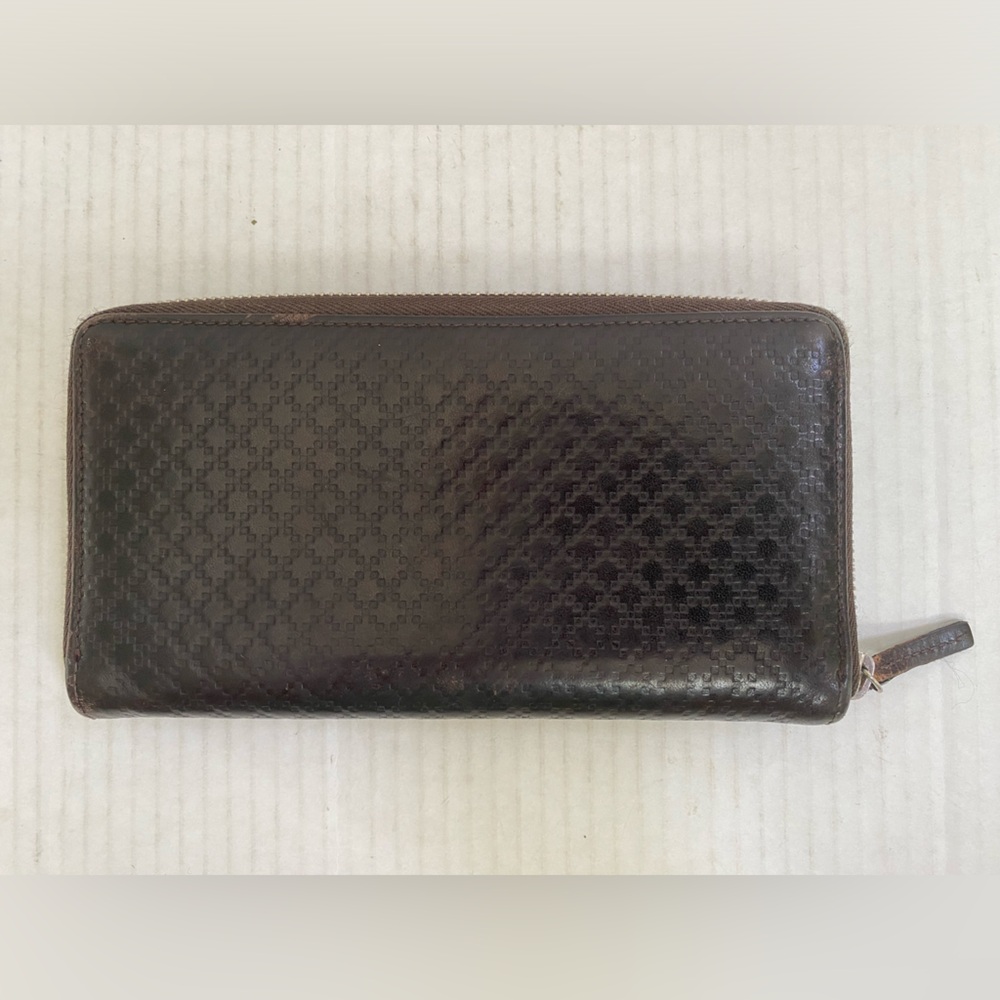 Auth GUCCI Diamante Long Wallet Purse Round Zipper Closure Brown Leather.